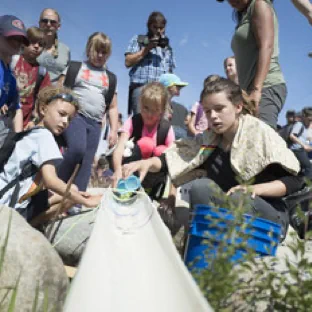Students attend the Okanagan Nation Alliance Sockeye Fry Release in 2019
