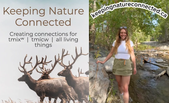 Split-screen image with elk herd on the left and on the right a still from a reel by Rachael Tancock (The Nature Educator)